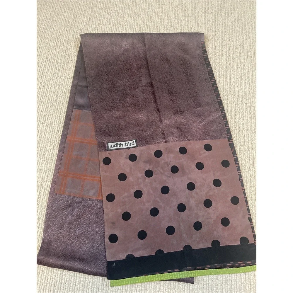 Vintage Judith Bird Long Scarf Abstract Polka Dot Mauve